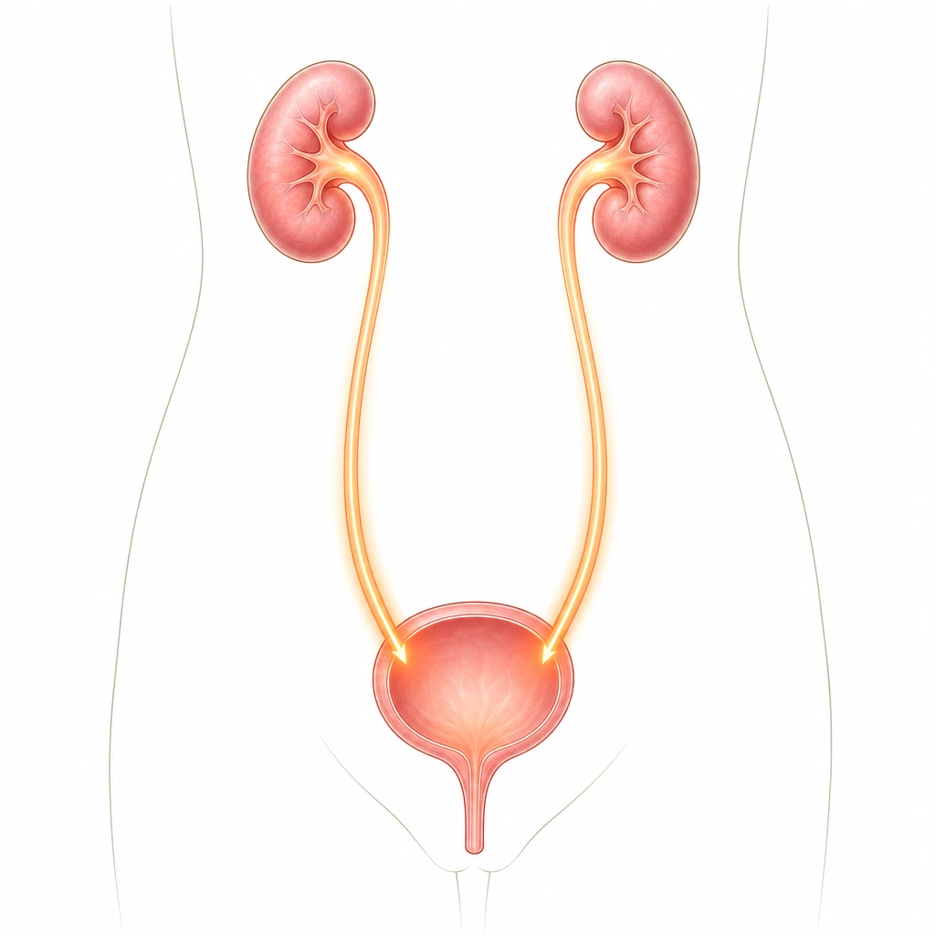 콩팥에서 요관, 방광으로 이어지는 요로계 구조