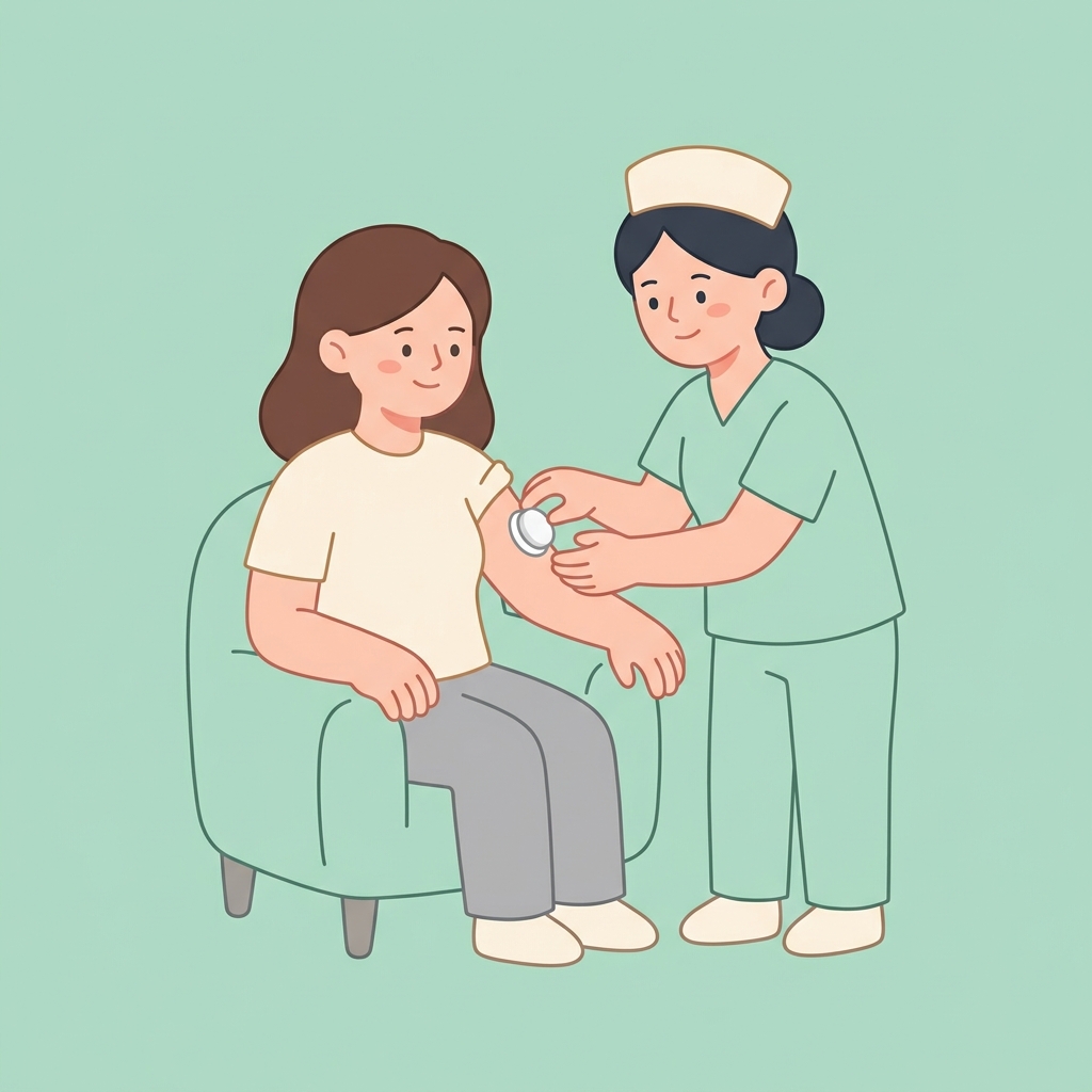 의료진이 환자의 팔 뒤쪽에 바로잰 센서를 부착하는 장면